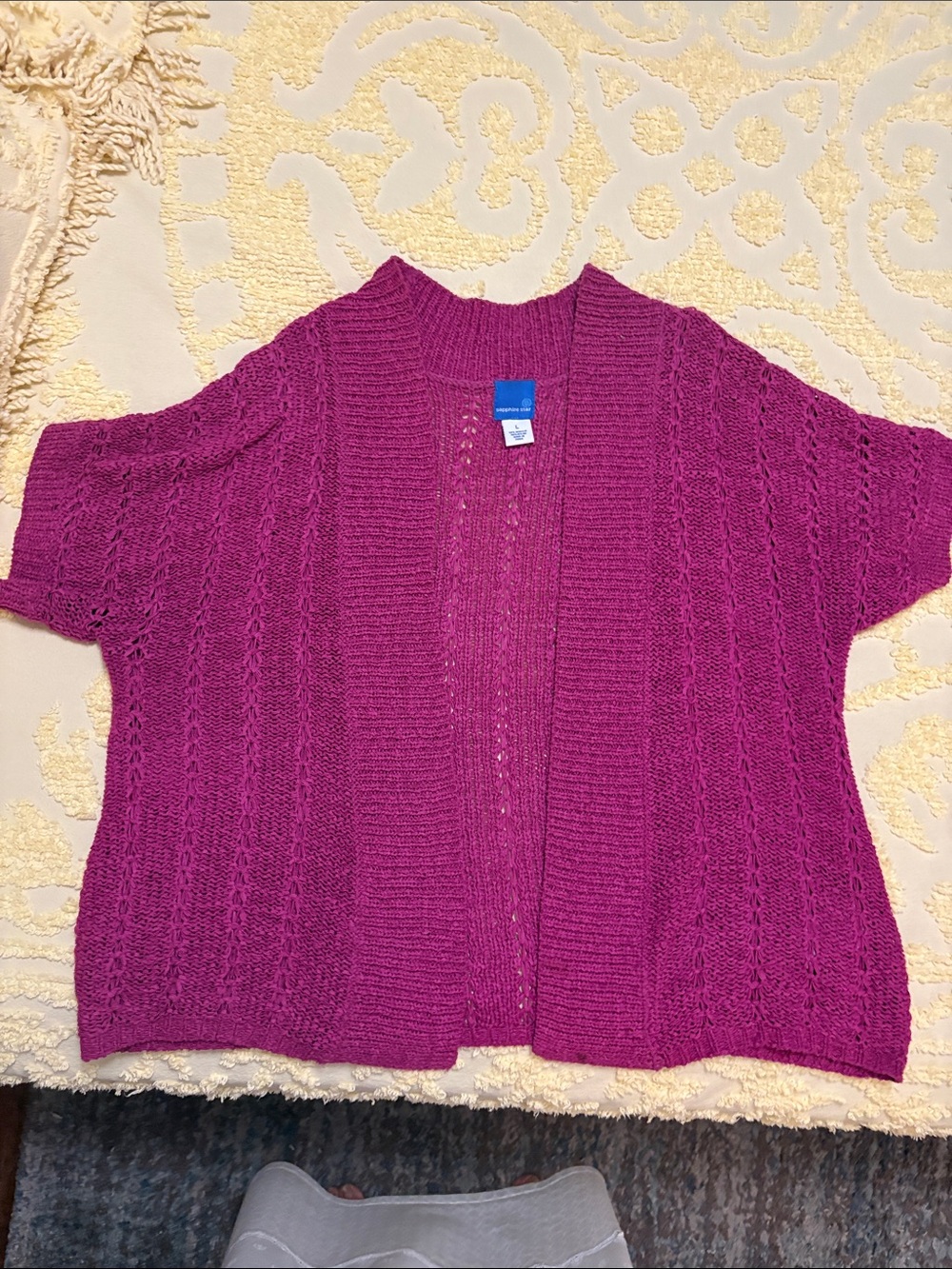 Open-Front Short-Sleeve Knit Cardigan - Magenta - 2 Piece Set -